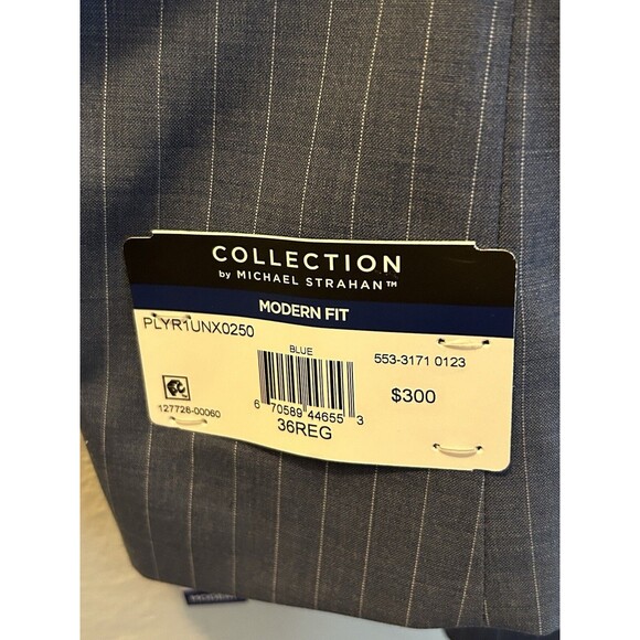 Michael Strahan Collection Suit Jacket Coat Tech Wool 36 Modern Fit Blue Stripe - Picture 6 of 8